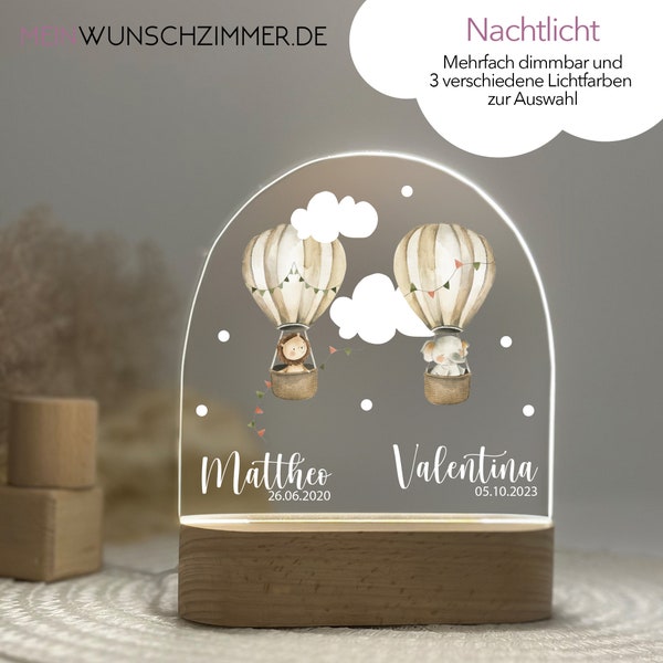 Geschenk Heißluftballon Geschwister Geburt, Nachtlicht Kinder, Nachtlicht personalisiert, Nachtlicht Baby, Babygeschenk Geburt, Zwillinge