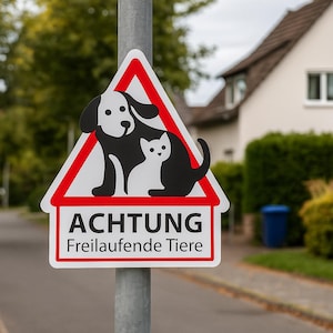 Panneau Attention : Animaux en liberté (plusieurs langues) composite aluminium, panneau d'avertissement, animaux, panneau chien, panneau chat, contre les excès de vitesse, éleveurs