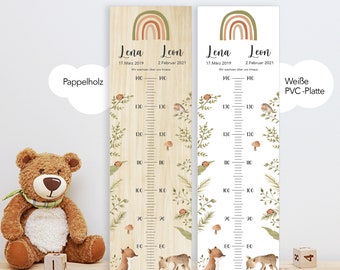 Geschwister Messlatte Wald Kinder 70-140cm, Zwillinge, Messlatte Holz, Baby, Taufgeschenk, Personalisiert, Kinderzimmer, Geburt