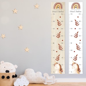 Vara de medição de irmãos unicórnio estreito crianças 70-150 cm, gêmeos, vareta de medição de madeira, bebê, presente de batismo, personalizado, quarto infantil, nascimento