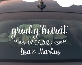 Grod married- Bumper sticker with name and date - Wedding sticker - Wedding car - Marry sticker