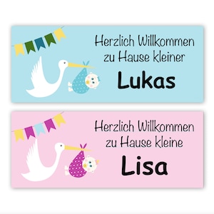 Banner zur Geburt mit Storch, Herzlich Willkommen Banner, Partybanner Baby Plakat, Geschenk zur Geburt