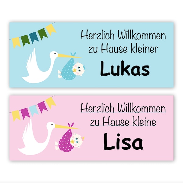 Banner zur Geburt mit Storch, Herzlich Willkommen Banner, Partybanner Baby Plakat, Geschenk zur Geburt