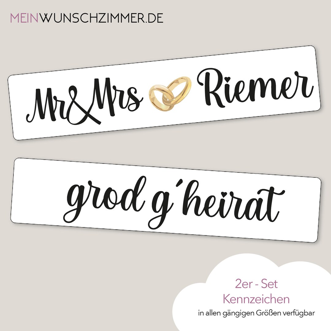 Nummernschild Hochzeit versch. Größen, KFZ Schild, Heirat, Hochzeit