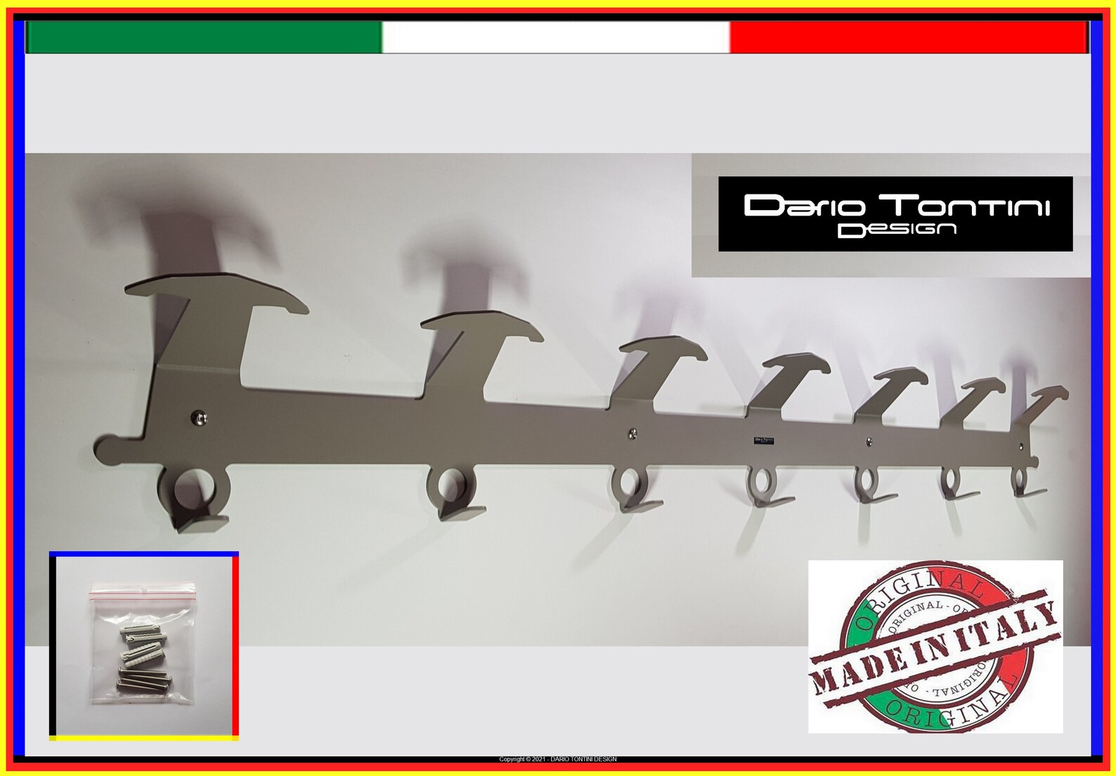 Wall Coat Hanger Industrial Rack Design 7 Hooks Mud Grey/ Wall Coat