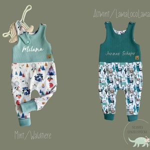 Rompers in different colors/patterns with name possible. 38-92 Baby Newborn Preemie Animals Waffle Jersey Romper Pants Gift Birth image 3