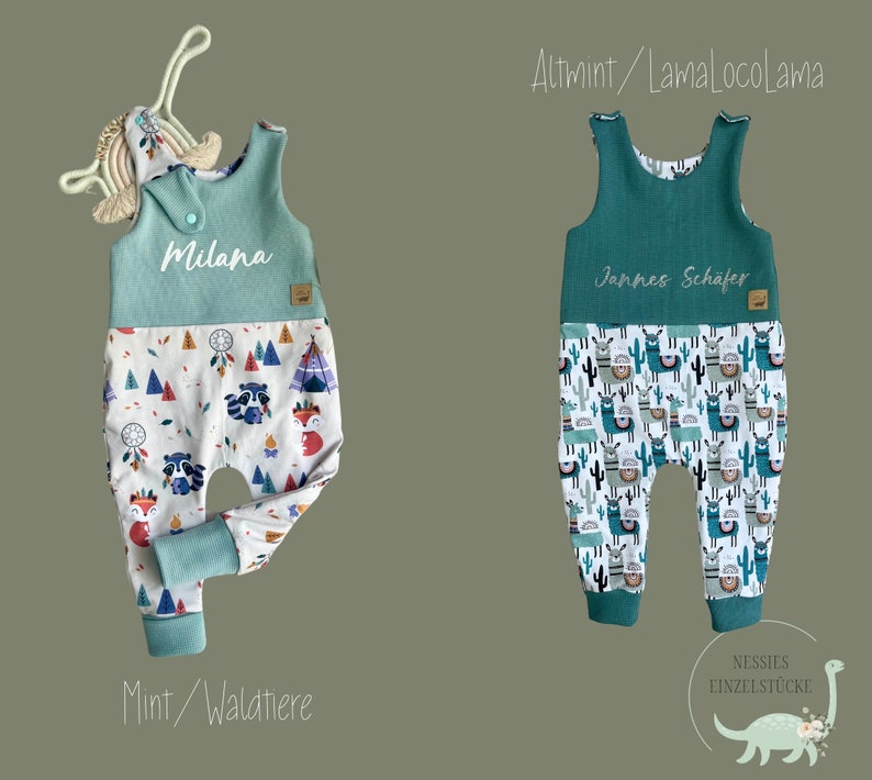 Rompers in different colors/patterns with name possible. 38-92 Baby Newborn Preemie Animals Waffle Jersey Romper Pants Gift Birth image 3