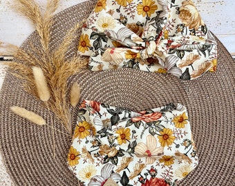 Turban Chapeau Chapeau avec Noeud Rose Gris Roses Ensemble Bébé Fille Cadeau de Naissance Tenue Fleurs Bonnet Été Enfant