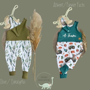 Rompers in different colors/patterns with name possible. 38-92 Baby Newborn Preemie Animals Waffle Jersey Romper Pants Gift Birth image 5