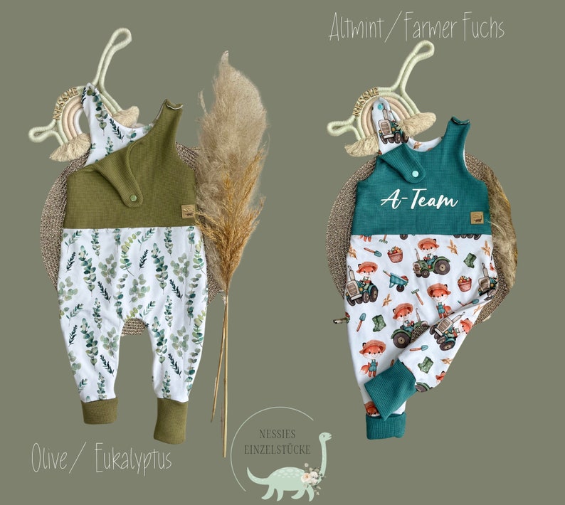 Rompers in different colors/patterns with name possible. 38-92 Baby Newborn Preemie Animals Waffle Jersey Romper Pants Gift Birth image 5