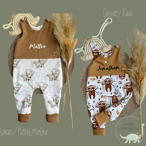 Rompers in different colors/patterns with name possible. 38-92 Baby Newborn Preemie Animals Waffle Jersey Romper Pants Gift Birth image 8