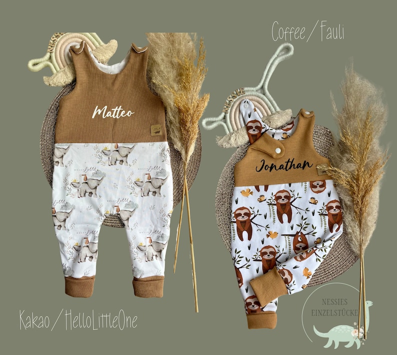 Rompers in different colors/patterns with name possible. 38-92 Baby Newborn Preemie Animals Waffle Jersey Romper Pants Gift Birth image 8