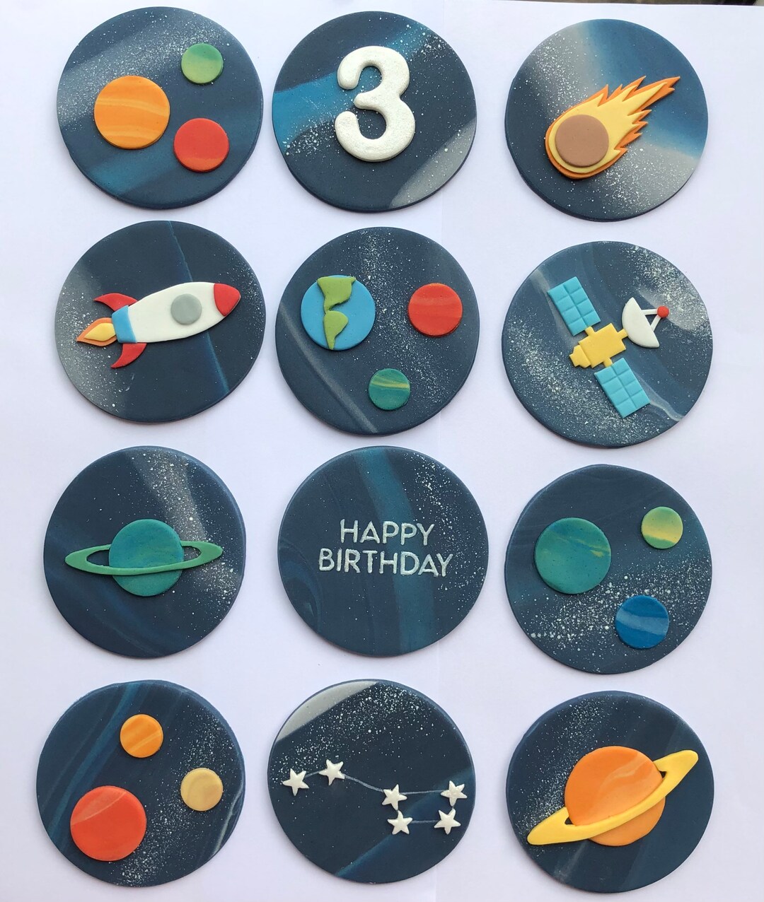 Space Birthday Edible Sugarpaste Cupcake Toppers Fondant Etsy UK