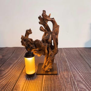 Lámpara de madera flotante hecha a mano, luces personalizadas, lámpara de noche de madera, iluminación rústica para comedor, lámpara de mesa, iluminación de madera natural.