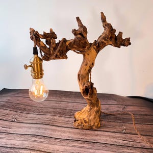 Handmade Driftwood lamp Lights, Wooden Night Lamp, Rustic Lighting Fixture For Dining Room, table lamp,Natural wood Plug in lighting