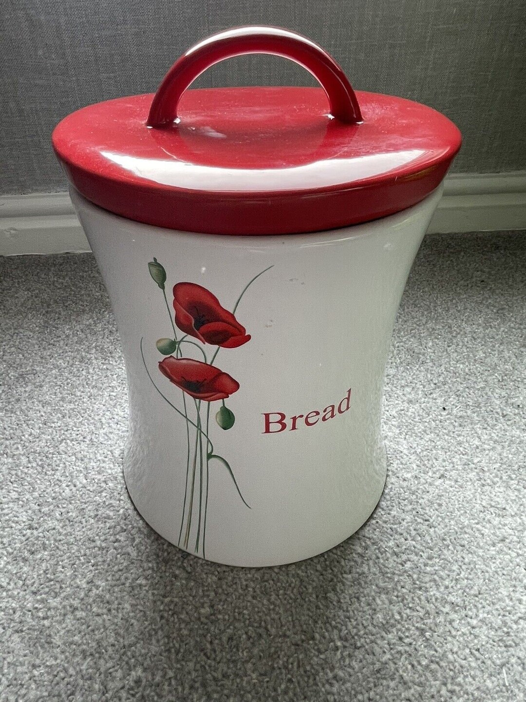 Dunelm Ceramic Poppy Bread Bin Canister Jar Waisted White Red Etsy