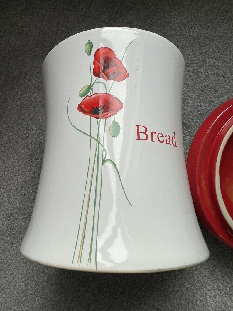 Dunelm Ceramic Poppy Bread Bin Canister Jar Waisted White Red Etsy