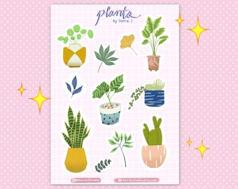 11 Set of Plants Sticker Sheet | Plant Illustration For Planner | Stickers Planner | Stickers for Bullet Journal, Planner & Decoration