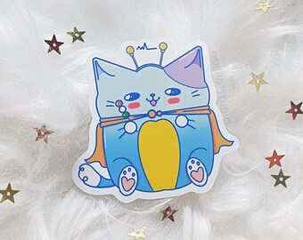 Cute Alien Cat Sticker Flake | Kawaii Blue Cat Glossy Vinyl Sticker | Waterproof Sticker