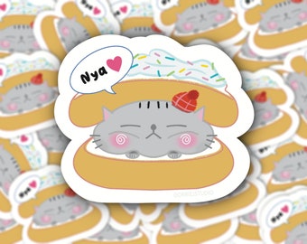 Cute Cat Stickers | Kawaii Cat Squash Sandwich Sticker | Glossy Vinyl Sticker Flake | Waterproof sticker