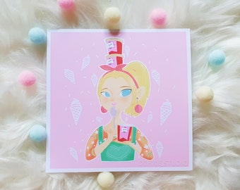 Kawaii Art Print Yum Ice Cream Girl | Illustration by Dorrie J.