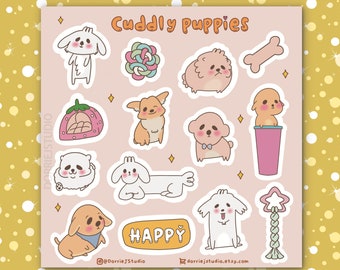 Cuddly Puppies sticker sheet | Bullet Journal stickers | Planner | Kawaii Puppies | Bichon Frise & More