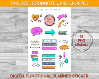 Digital Stickers | Daily Journal | GoodNotes iPad | Digital Diary | Elements |  Pre-cropped