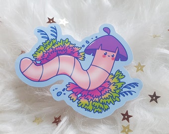 Cute Smiley Pink Worm Sticker Flake | Die-Cut Vinyl Sticker | Waterproof Sticker