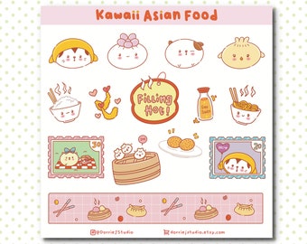 Kawaii Asian Food Sticker Sheet | Foods | Dumplings, Bao, Noodles | Cute Matte Sticker Sheet