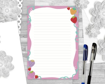 Handmade Cute Pink Red Strawberry Notepad | for Penpal, Letter, Checklist & Stationery Supplies