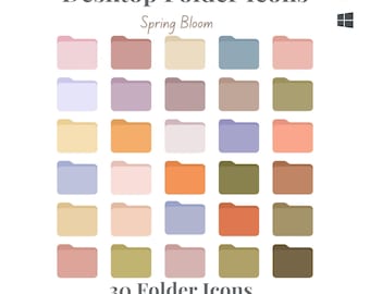 May include: A collection of 30 colorful desktop folder icons in pastel shades, arranged in a grid. The text "Desktop Folder Icons" and "Spring Bloom" are at the top. The text "30 Folder Icons For Mac & Windows" is at the bottom.