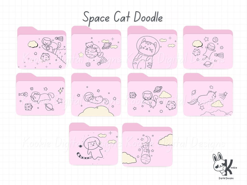 Cat File Floder Computer 60 Pastel Cat Desktop Folder Icons: Mac & Windows (PNG, ICNS, ICO ...
