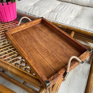 Handmade Massive Wood Serving Tray With Handles | Unique Gift | Wooden Decor | Raw wooden tea tray