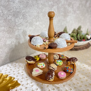 Wooden Cake Serving Stand Cookie Serving Platter  2 Tier Multipurpose Catering Stand Active