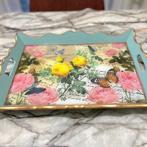 Handmade Painted Wooden Serving Tray with Epoxy | Christmas gift | Wooden Decor | Gift for her | Vintage Tea Tray