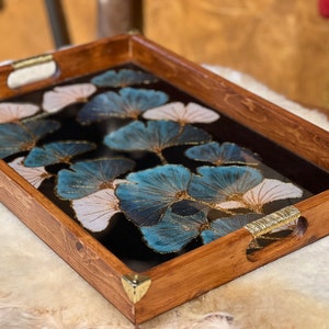Painted Massive Wood Serving Tray with Handles, Tray for Coffee Table,  Unique Gift, Handcrafted Serving Tray