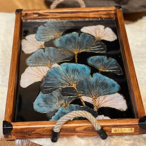 Handmade Painted Massive Wood Serving Tray with handles | Mother&#39;s day gift  | Wooden Decor | Birthday gift for women