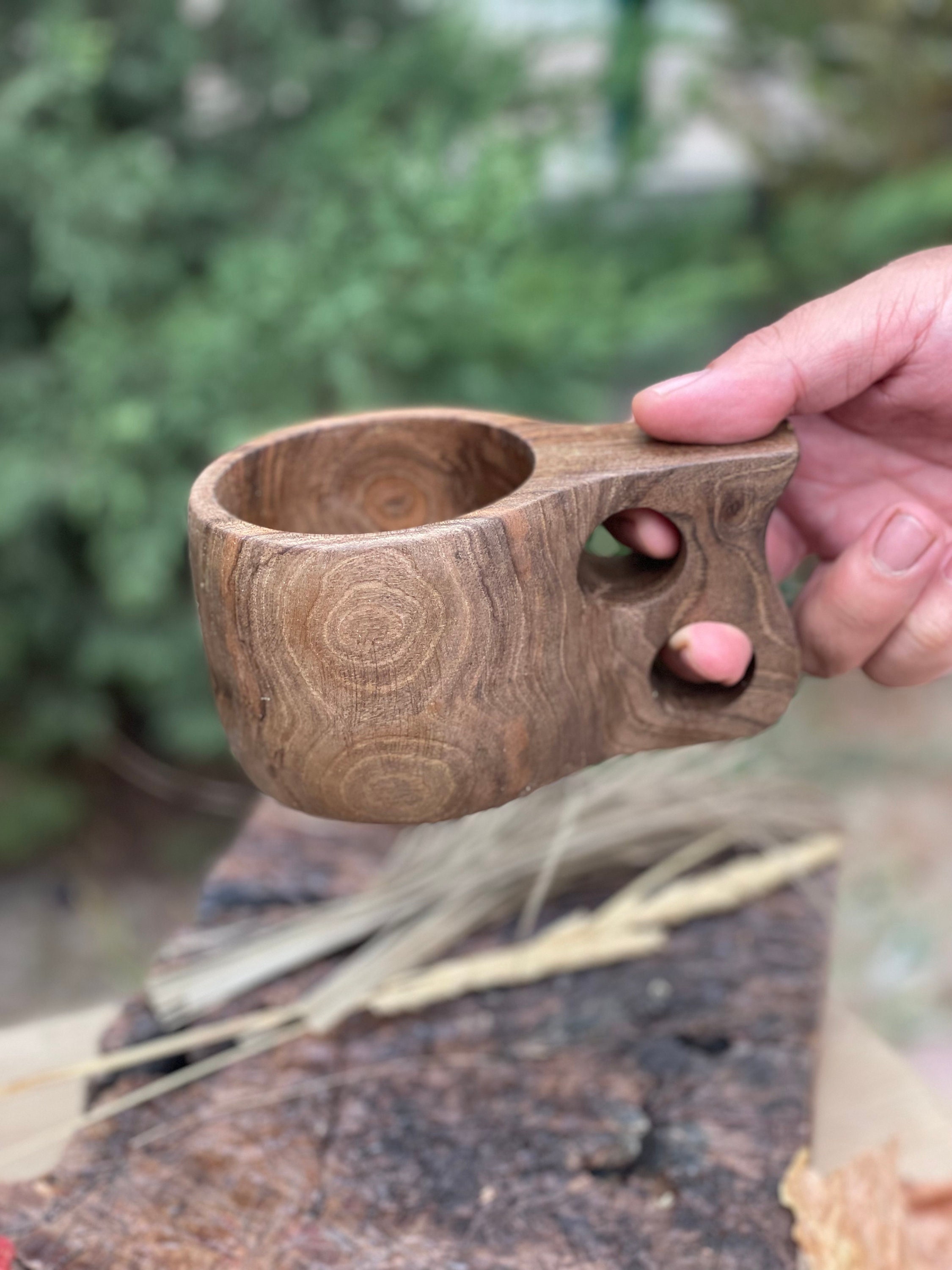 Double-hole Kuksa Cup Traditional Scandinavian Walnut Cup Eco