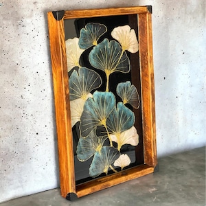 Handmade Painted Massive Wood Serving Tray with handles | Gift for Mother  | Wooden Decor | Birthday gift for women