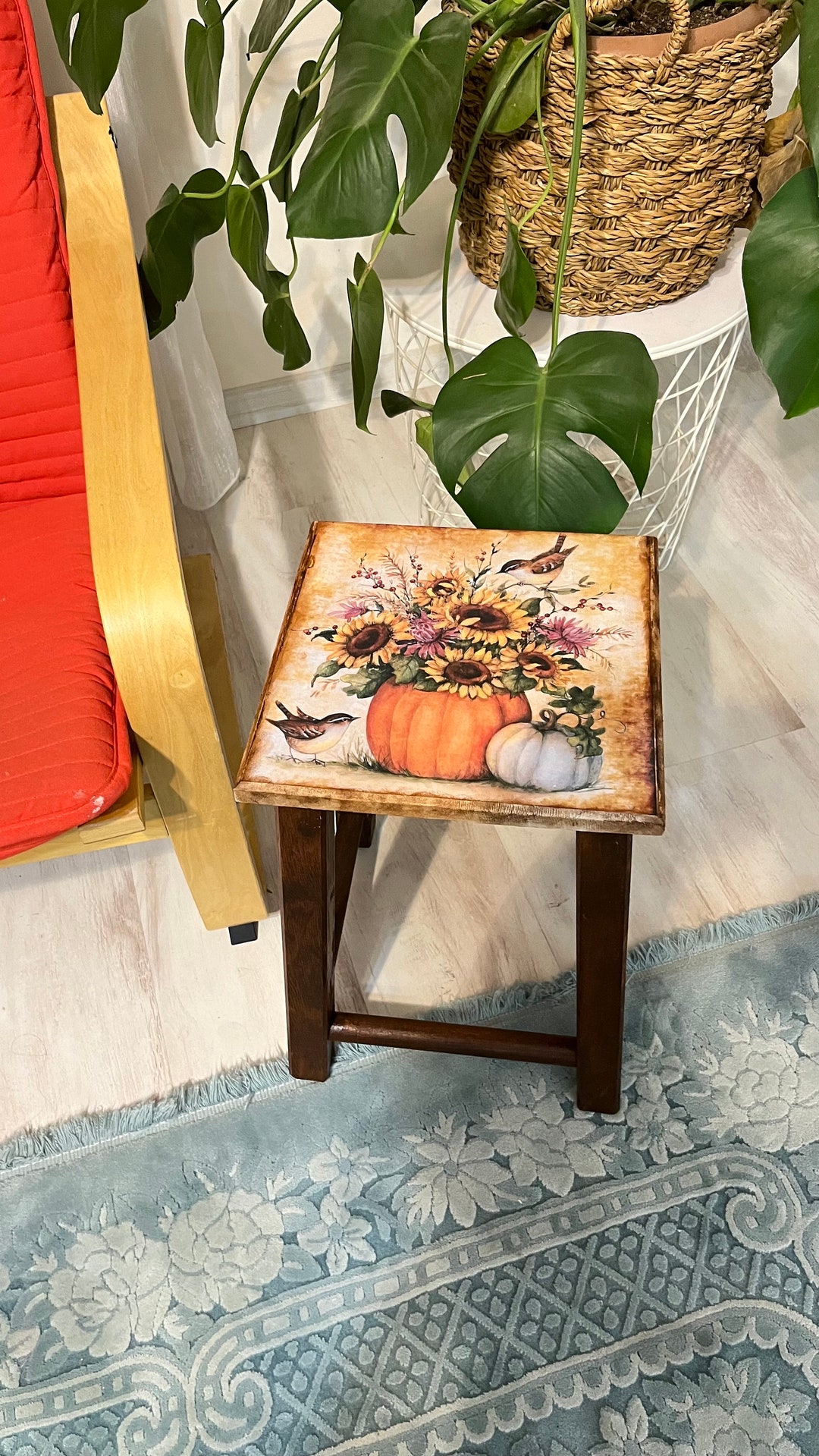 Hand-painted Halloween Wooden Stool: Autumn Decor - Etsy