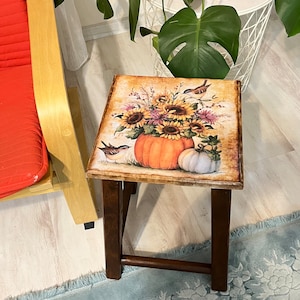 Painted Wooden Stool | Halloween Decorative Stool | Square Stool gift for her