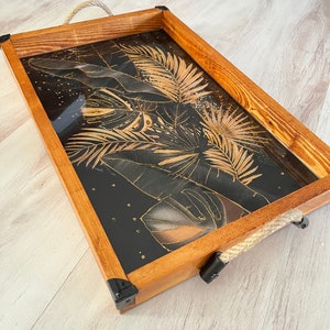 Wood Handcrafted Painted Serving Tray with Handles - Made from Solid Wood for Lasting Quality
