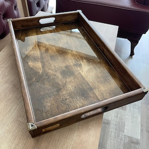 Rectangular Self-Handled Serving Tray, Handcrafted Wooden Tray, Massive Wood, Unique Gift