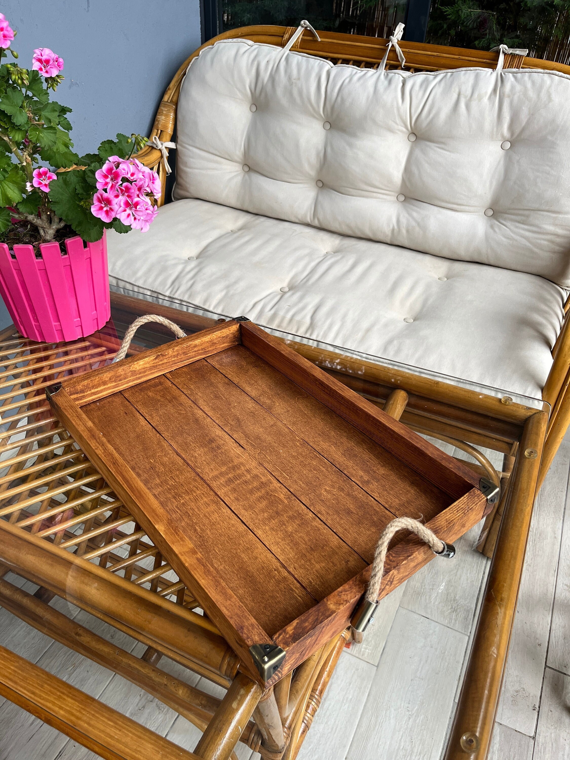 Handmade Massive Wood Serving Tray With Handles | Unique Gift | Wooden Decor | Raw wooden tea tray