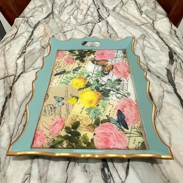 Handmade Painted Wooden Serving Tray | Mother’s day gift | Wooden Decor | Gift for her | Vintage Tea Tray