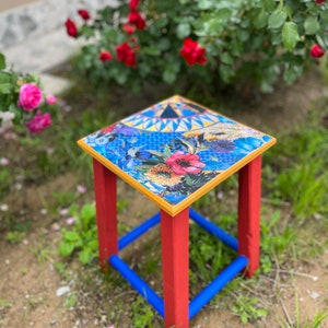 Painted Wooden Stool | Decorative Stool | Square Stool