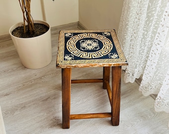 Painted Wooden Stool | Decorative Stool | Square Stool