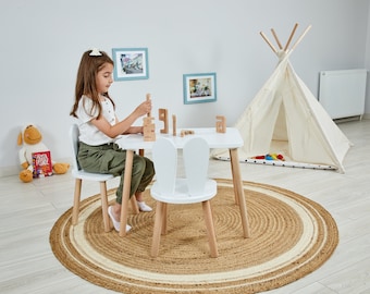 MS11 Wooden Kids Table and Chair Set Craft Table and Chairs Kids Toddler Furniture Kids Children Playing Desk White Activity Table and Chair