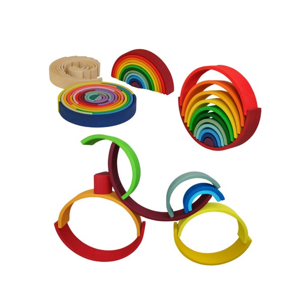 Grand jouet empilable arc-en-ciel en bois Montessori, 12 PCS, superposable arc-en-ciel Waldorf, cadeau de Noël pour chambre de bébé