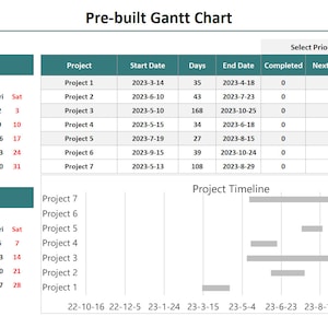 Prebuilt Smart Gantt Chart Template | Poject Management | Project Tracker | Project Planner | Excel Template | Project Timeline